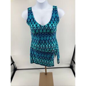 Coldwater Creek Skirted Swim Dress One Piece Swimsuit Women Size 16 Blue Ikat